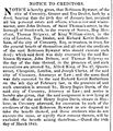 Notice to Creditors, (Richard Kevitt Rotherham) The london Gazette 1845.jpg