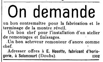 E. Hosotte La Fédéreation Horlogère, 6 April 1919