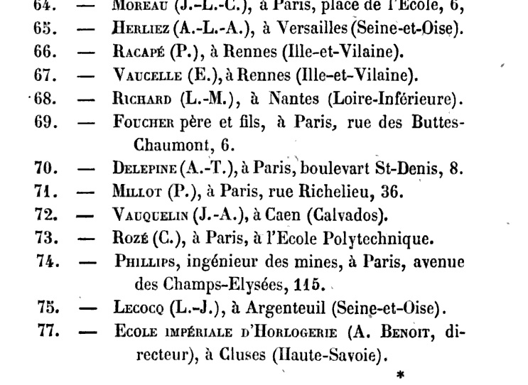 Aussteller A.-T.- Delépine Paris, Revue Chronometrique 1867