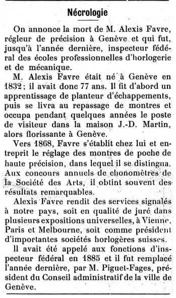 "La mort de Alexis Favre" im FH Blatt 30. Juni 1909