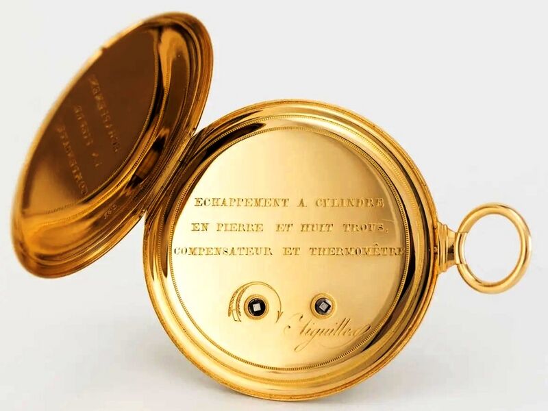 Datei:Sylvain Mairet, extraflache Taschenuhr mit Rubinzylinderhemmung und Regulatorzifferblatt mit Temparaturanzeige in Reaumur, ca. 1840 (3).jpg