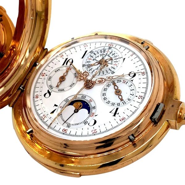 Datei:David Auguste Golay, Sentier, Savonnette mit ewigem Kalender, Mondphase, Minutenrepetition und Schleppzeigerchronograph. ca. 1900 (07).jpg