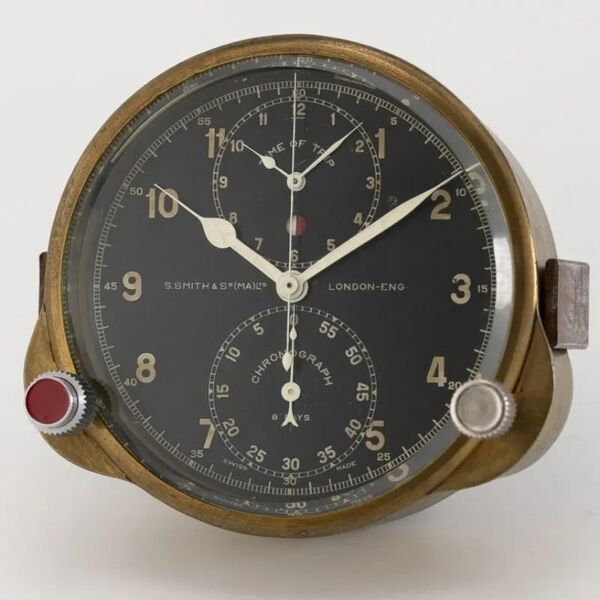 Datei:Smiths Cockpit-Chronograph für Militärflugzeuge mit 8-Tage Werk und zentralem 60 Minutenzähler Nr. 44530 (1).jpg