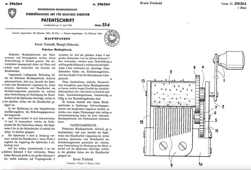 Datei:Exposé d'Invention Nr. 296364 Erwin Triebold Mumpf Federloses Musikspielwerk.jpg