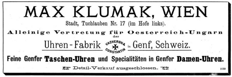 Datei:Max Klumak Wien, Anzeige in der Österreichisch-Ungarische Uhrmacher-Zeitung 1893.jpg