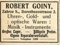Anzeige Robert Goiny, Adressbuch für Zabrze 1910.jpg