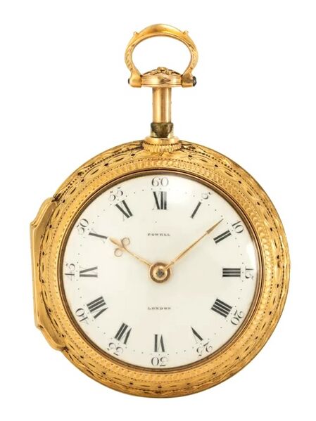 Datei:John Cowell Doppelgehäuse-Spindeltaschenuhr mit Achtelrepetition und früher Zylinderhemmung ca. 1776 (1).jpg