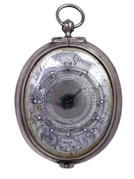 Datei:Bockels, Einzeigrige, niederländische Spindeltaschenuhr mit Wecker (01).jpg