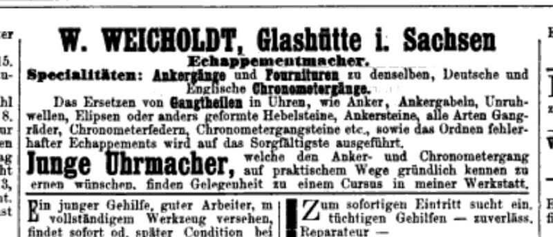 Datei:Anzeige W. Weicholdt Glashütte, Deutsche Uhrmacher-Zeitung - Volumes 10-11 - Pagina 104 1886.jpg