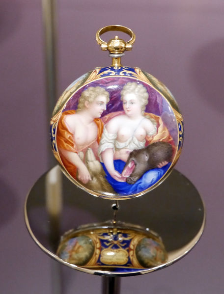 Datei:John Leroux A. und J. P. Huaut Taschenuhr mit Emailliertem Gehäuse.JPG
