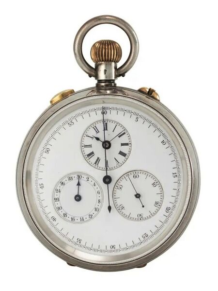Datei:The Winner - Taschenuhr mit Schleppzeigerchronograph, Regulatorzifferblatt und Datum ca. 1900 (1).jpg