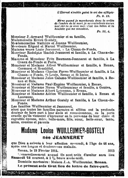 Datei:Todesanzeige von Louise Wuilleumier, L'Impartial 19. Februar 1914.jpg