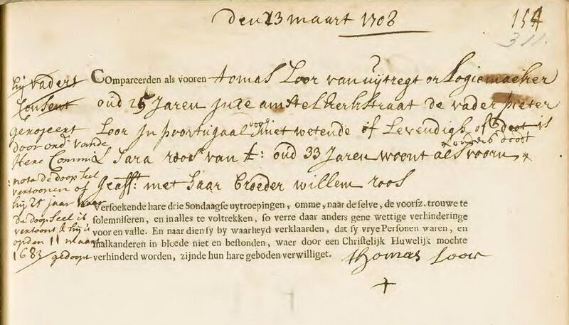 Datei:Heiratsankundigung Thomas Loor 23. März 1708.jpg