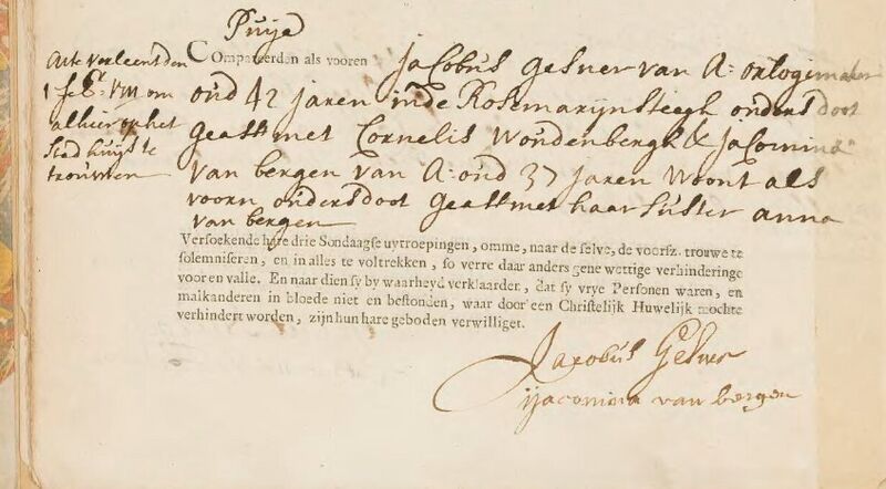 Datei:Jacobus Gesner Heiratsabsicht mit Jacomina van Bergen.jpg