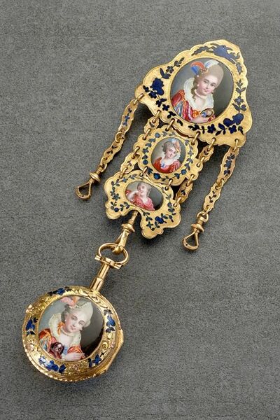 Datei:Faléony à Paris, Goldemail-Spindeltaschenuhr mit Viertelstundenrepetition, ca. 1770 (01).jpg