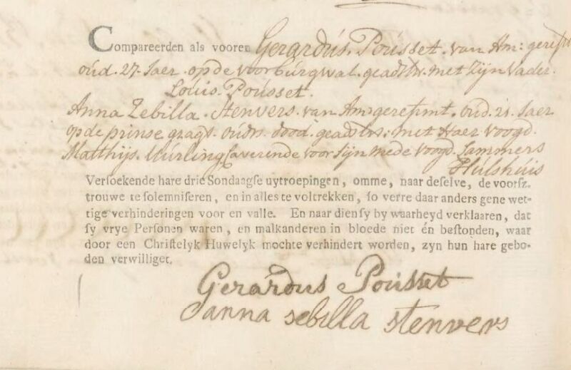Datei:Heiratsabsicht Gerardus Pousset 22. Oktober 1773.jpg