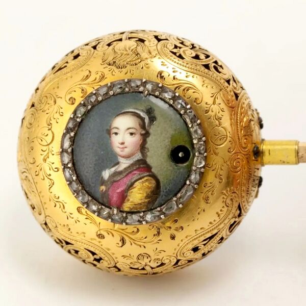 Datei:Benjamin Sidey, Londoner Achat -Spindeltaschenuhr mit Viertelstundenrepetition und polychromem Emailmedaillon ca. 1750 (06).jpg