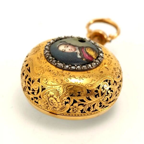 Datei:Benjamin Sidey, Londoner Achat -Spindeltaschenuhr mit Viertelstundenrepetition und polychromem Emailmedaillon ca. 1750 (08).jpg