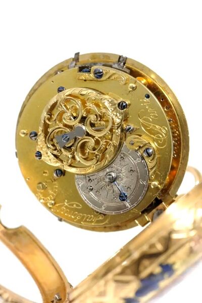 Datei:Faléony à Paris, Goldemail-Spindeltaschenuhr mit Viertelstundenrepetition, ca. 1770 (11).jpg
