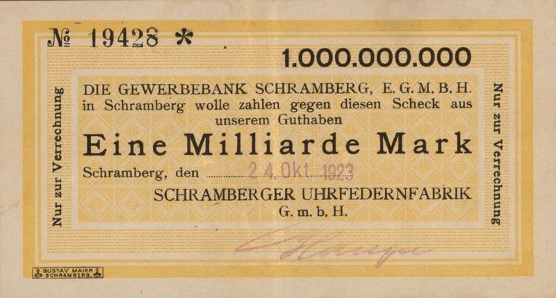 Datei:Banknote der Firma Schramberger Uhrfedernfabrik E.G.M.B.H..jpg