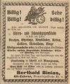 Anzeige Uhrmacher Berthold Binias Oberschlesischer Volksstimme 6. Oktober 1901.jpg