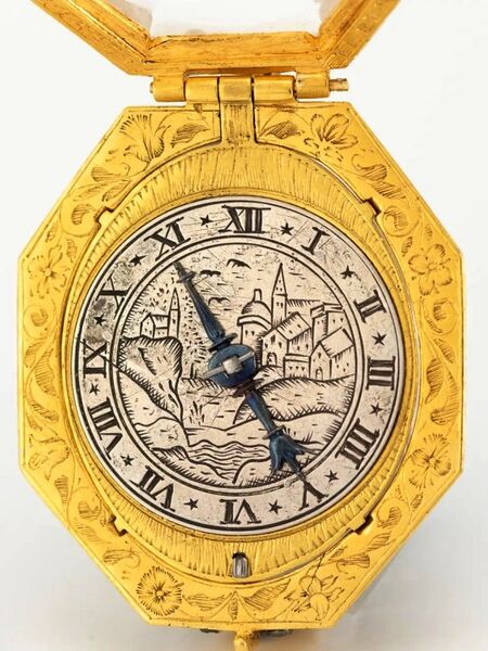 Datei:Jan Cornelis Fecit, Hallum, einzeigrige Halsuhr im achteckigen Bergkristallgehäuse ca. 1660 (07).jpg