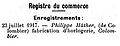 Philippe Hüther, Registre du commerce, FH. 8. August 1917.jpg