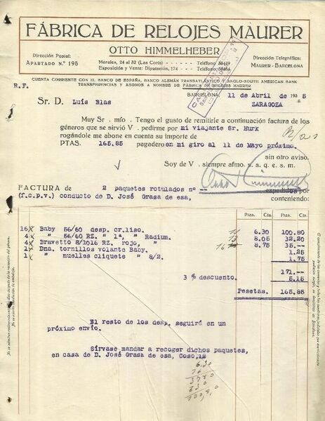 Datei:Rechnung Fàbrica de Relojes Maurer 1935.jpg
