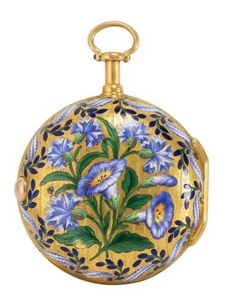 Datei:Jean Baptiste Baillon, beeindruckende Goldemail-Spindeltaschenuhr mit à toc Viertelstundenrepetition, ca. 1750 (2).jpg