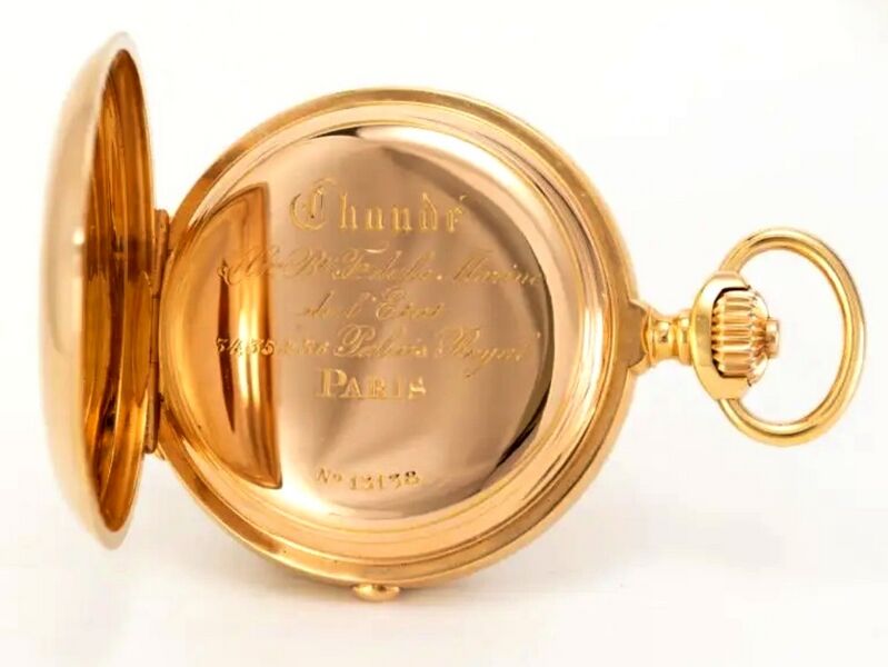 Datei:Chaudé, Roségoldene Savonette mit Chronograph Werk Nr 13138 ca. 1895 (5).jpg