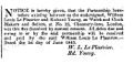 Auflösung Partnerschaft Le Plastrier & Young The London Gazette 1843.jpg