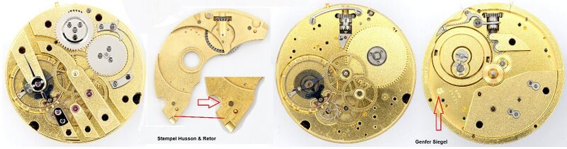 Datei:Schweizer Ankeruhrwerk, Rohwerk Husson & Retor (Stempel und Genfer Siegel).jpg