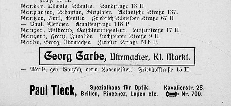 Datei:Georg Garbe, Zerbster Straße 51b am Kl. Markt.jpg