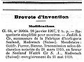 Emile Judith SA, F.H. 1910, 4. Juni, Brevets d'Invention.jpg