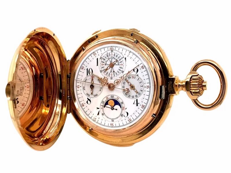 Datei:David Auguste Golay, Sentier, Savonnette mit ewigem Kalender, Mondphase, Minutenrepetition und Schleppzeigerchronograph. ca. 1900 (02).jpg