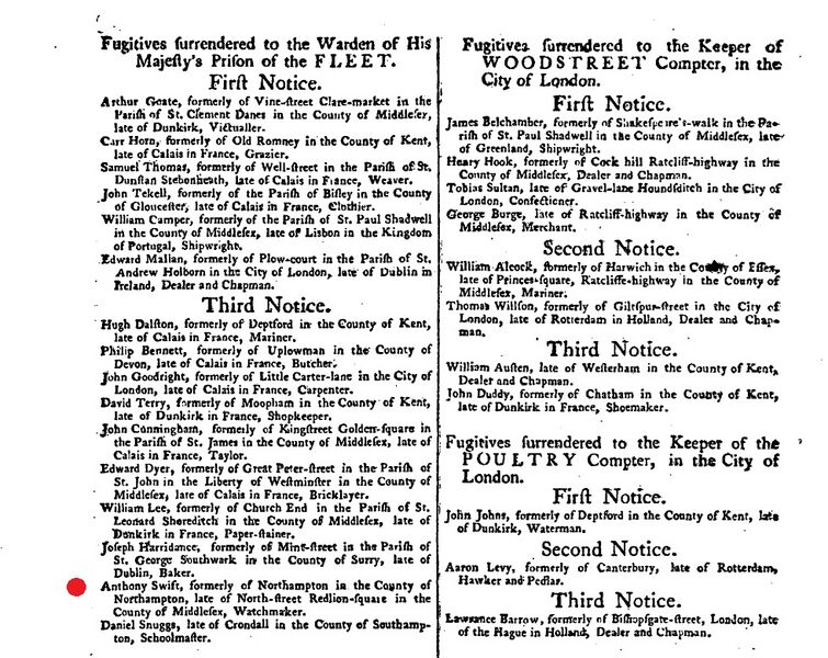 Datei:Third Notice of Antony Swift The Gazette 1774.jpg
