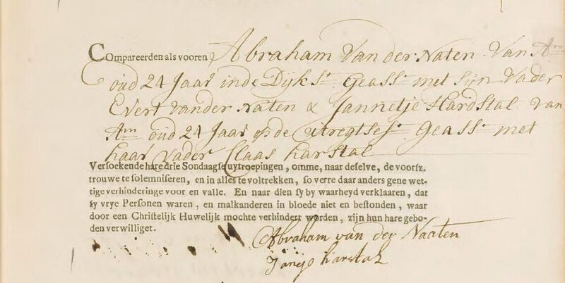 Datei:Heiratsabsicht Abraham van der Naaten 28. April 1746.jpg