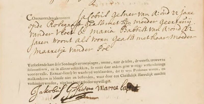 Datei:Jacobus Gesner Heiratsabsicht mit Maria Baptist.jpg