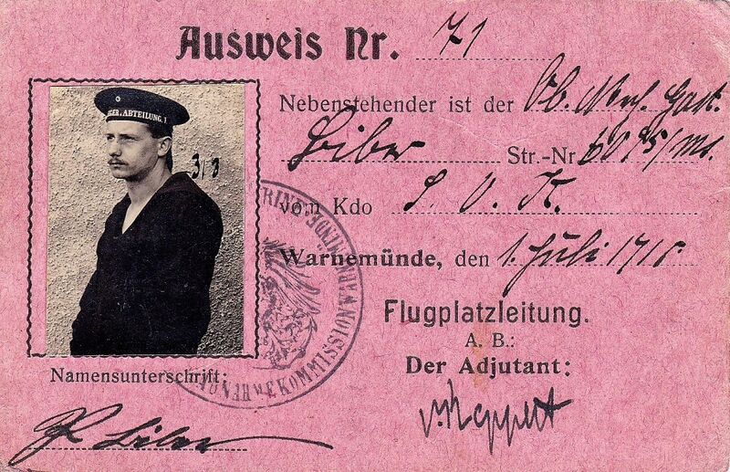 Datei:Flugplatzausweis Nr. 71 Warnemunde, Paul Biber.jpg