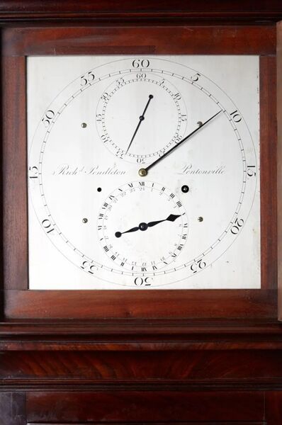 Datei:Richard Pendleton, Pentonville, London, Präzisions-Sekundenpendeluhr mit experimenteller Rollen-Ankerhemmung, circa 1790 (2).jpg