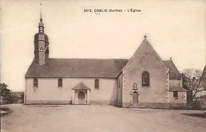 Datei:Kirche von Conlie mit dem alten abgerissenen Turm.jpg