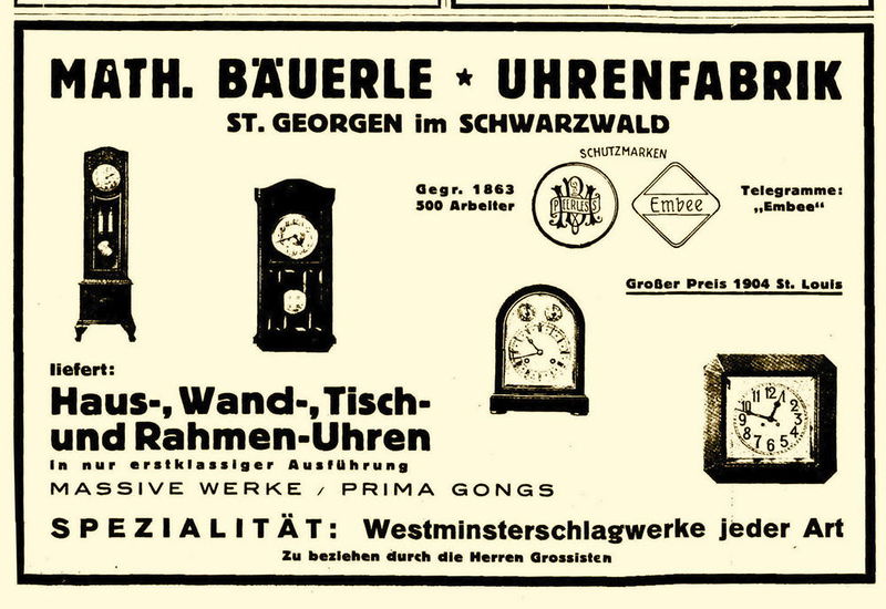 Datei:Math. Bäuerle Uhrenfabrik Anzeige Deutsche Uhrmacher Zeitung 1926.jpg